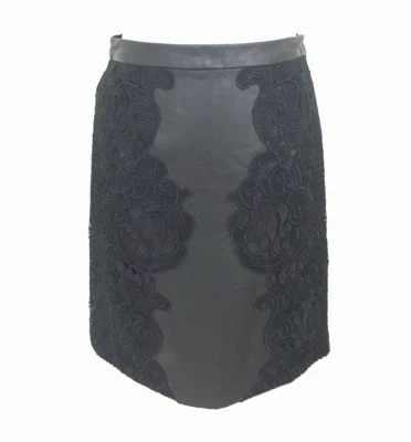 Coast Women's Skirt Size 6 Black Faux Leather Floral / Geo Lace Zip Lined New F1 - Image 1 of 4
