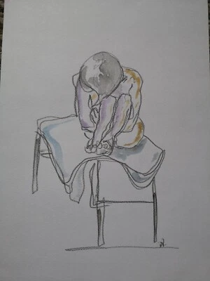 Estudio de dibujo de vida desnuda femenina en línea continua trabajo original talla A3  Foto 1 de 2