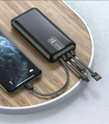 Power Bank Batteria Universale 4 Cavi USB Type-C Micro-USB Batteria Esterna - Immagine 1 di 4