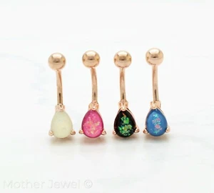 WHITE PINK DARK GREEN BLUE OPAL ROSE GOLD SURGICAL STEEL BELLY BUTTON NAVEL RING - Picture 1 of 13