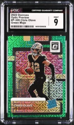 2022 Panini Donruss Optic Preview #P-309 Chris Olave RC Green Mojo CGC 9 -Saints - Image 1 of 2