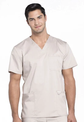 Scrubs Cherokee Workwear Revolution Men V Neck Top WW670 KAK Khaki Free Shipping - Image 1 of 4