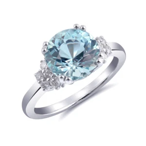 Natural Aquamarine 2.40 carats set in 14K White Gold Ring with Diamonds - Picture 1 of 3