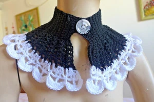 Collar Scarf Handmade Croche Capelet Acrylic Wool Black+White New Pattern Button - Picture 1 of 12