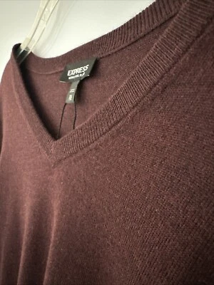 NEW Express Mens Sz XXL Merino Wool Blend V Neck Sweater Maroon Burgundy Classic - Image 1 of 4