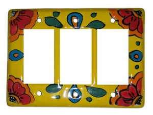 Placa de Pared Cerámica Mexicana TalaMex Canario Triple GFI/Rocker - Imagen 1 de 1