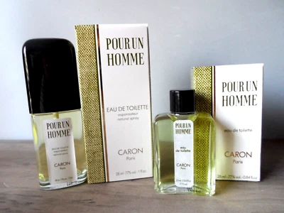 Pour Un Homme Caron EDT Spray 1 oz y 0,84 oz EDT Splash De colección Nuevo en Caja, LOTE Foto 1 de 3
