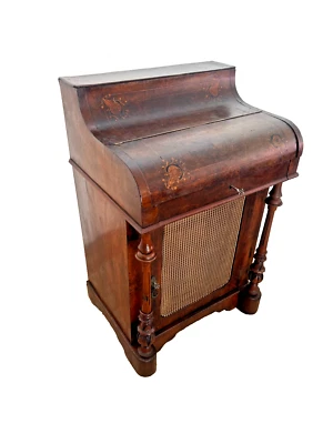 Antiguo escritorio de capitán Davenport tapa de bloqueo y gabinete, caballete, estantes, incrustación Foto 1 de 4