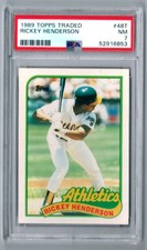 PSA 7 Near MINT 1989 Topps Traded Rickey Henderson Baseball Card 48T Oakland A's