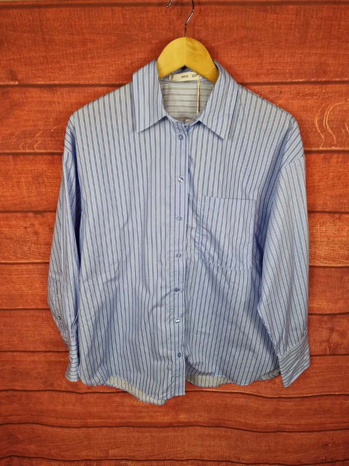 Mango Cotton Classic Fit Contrast Stripe Print Pinstripe Shirt Size S - Image 1 of 4