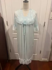 Silky Sleeveless Nightgown w/Robe Embroidery Lace Floral Design Lt Blue Size M - Picture 1 of 8