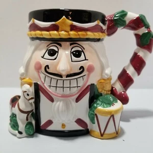 VINTAGE Style Ceramic Nutcracker MUG 3D HAND PAINTED FESTIVE HOLIDAY CUP 16OZ  - Picture 1 of 7