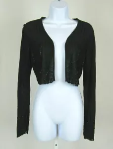 VTG 1990s 2000s LAUNDRY BY SHELLI SEGAL BLACK RAYON BEADED CROP JACKET LARGE - Picture 1 of 12