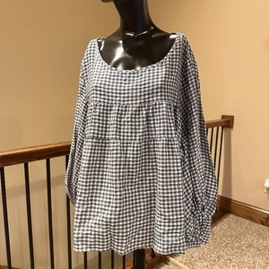 Max Studio schwarz-weiß karierte Langarm Bluse Gr. L Bürokleidung Lehrer - Bild 1 von 8