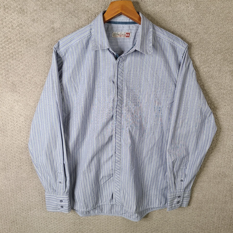 Sovereign Code Shirt Mens XL Blue Striped Button Up Cotton Blend Casual Preppy - Image 1 of 4
