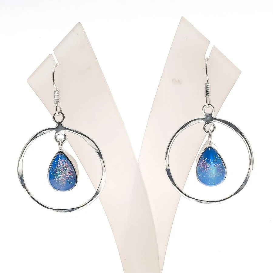 Triplet Opal Gemstone Handmade 925 Sterling Silver Jewelry Earring Size 2" - Image 1 of 1