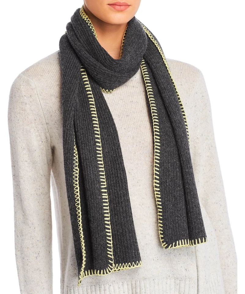 Aqua Womens Whipstitch Cashmere Scarf Charcoal and Yellow 492493