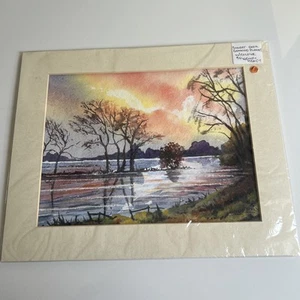 Original Watercolour Sunset Over Cawood Floods Painting - Picture 1 of 4