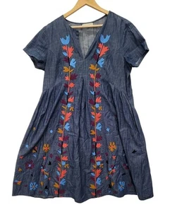 eShakti Custom Fit & Flare Dress Embroidered Floral Cotton Blend Size XL/16 - Picture 1 of 11