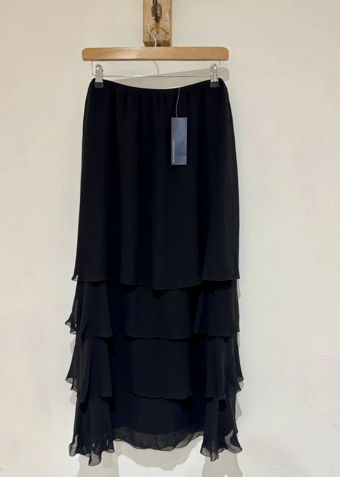 Windsmoor 100% Pure Silk NWT Black Boho Tiered Layered Maxi Midi Skirt Size 14 - Image 1 of 4