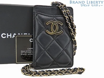 Estuche para tarjetas Chanel de piel de cordero negro matelasse marca de coco con correa de cadena A01745 Foto 1 de 4