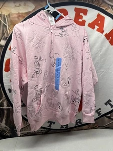 Disney Mickey Mouse Hoodie Sweatshirt Womens Size L Pink AOP Zip Up Fleece NWT - Picture 1 of 5