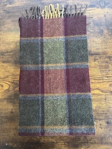 Pure Merino Wool Check Scarf Vintage Made In The British Isles Fringed  - Picture 1 of 3