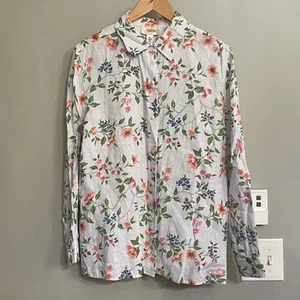 Talbots Top 100% Linen Floral Button Down Sz 16 Lightweight Boho Cottagecore - Picture 1 of 12