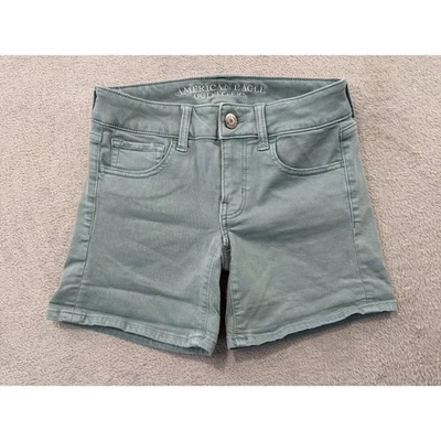 American Eagle Outfitters MIDI Super Stretch Green Shorts Size 0 Womens - Image 1 of 4