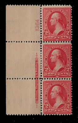 US Scott 279B Imprint Plate Strip of Three, Mint Hinged, F- VF SCV $ 42.50 - Image 1 of 2