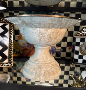 NEW MacKenzie-Childs AURORA Large 9" Enamel Compote Pedestal Bowl Courtly Check - Picture 1 of 9
