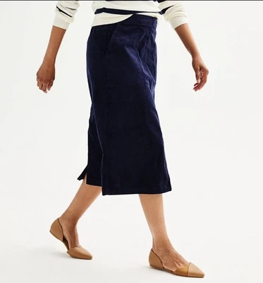 Mujer Croft & Barrow Pana Estructurada MIDI Azul Marino Talla Mediana Nuevo con Etiquetas Foto 1 de 4