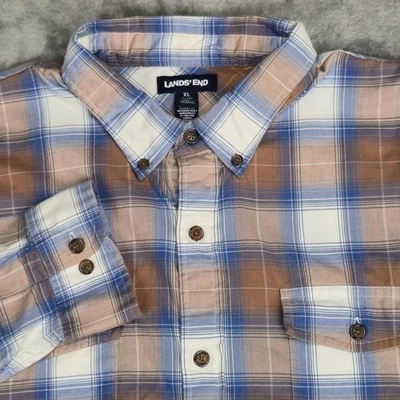 Lands' End Shirt Mens XL Brown Plaid Button Down Long Sleeve Traditional Fit - Image 1 of 4