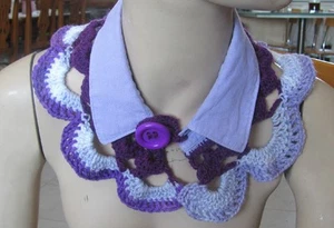 HANDMADE  Necklace FABRIC AND CROCHETED COLLAR  SOFT CROCHETED CHANGING PURPLES - Picture 1 of 10
