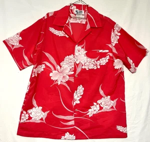 Vintage Hilo Hattie Hawaiihemd rot-weiß Blumen MOP Knöpfe Polyester Gr. XL - Bild 1 von 5