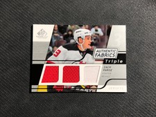 2008-09 SP GAME USED ZACH PARISE TRIPLE AUTHENTIC FABRIC JERSEY #3AF-ZP