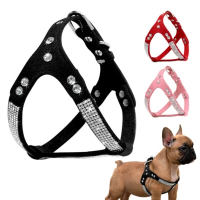 Hundegeschirr Luxus Strass Leder Hundehalsband Geschirr für Chihuahua Yorkie S-L - Bild 1 von 4