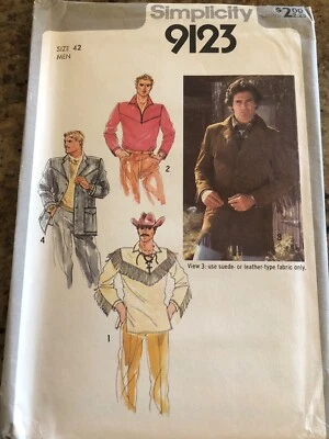 🌻 1979 SIMPLICITY #9123 - CHAQUETA Y CAMISA CON FLECOS OCCIDENTALES PARA HOMBRE PATRÓN CH42 FF Foto 1 de 2
