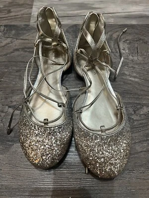 Stuart Weitzman Girls Rose  Silver/Gold Sparkle Casual  Flats Shoes SZ 4 - Image 1 of 4