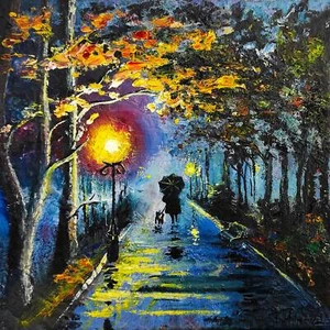 Tableau parc art original automne peinture texturée paysage - Photo 1 sur 12