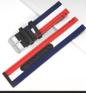 Nylon Canvas Laminated Leather Watch Straps Men's Rugged Sports Band 22mm 24mm - Picture 1 of 16