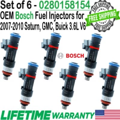 OEM Bosch 6Pcs Fuel Injectors for 2007, 2008, 2009, 2010 Saturn Outlook 3.6L V6 Foto 1 de 4