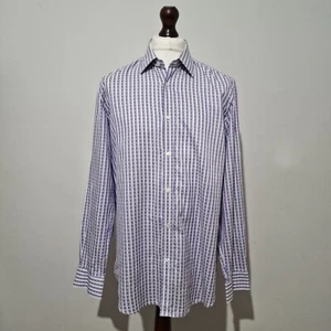 ROBERT GRAHAM Shirt Mens Long Sleeve Purple White Check Cotton 16.5 £149+ RRP - Picture 1 of 14
