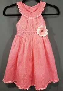 VTG Dress By Rare Editions Girls Sz 5 Pink & White Polka Dot Ribbon Party Dress - Picture 1 of 9
