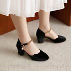 Classic Suede Mary Jane Womens Chunky Block Mid Heel Ankle Strap Shoes OL Pumps