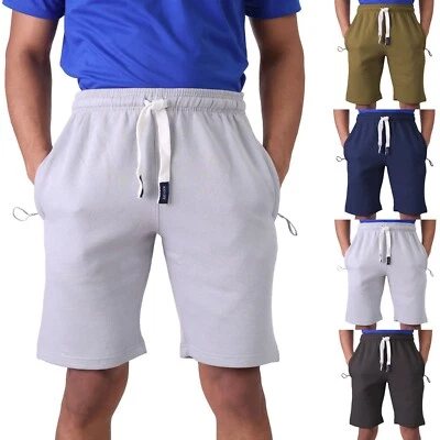 Mens Fleece Shorts with Zip Pockets Sweat Summer Jogger Plain Jersey Jogging New - Image 1 of 4