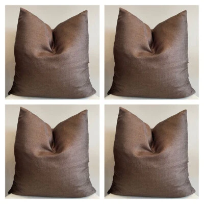 Brown Cushion Covers Set of 4 Filled Plain Soft Zips 18x18" 45x45 cm Home Docor - Image 1 of 4