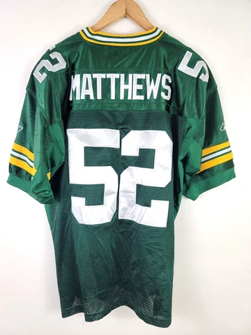 Clay MATTHEWS Green Bay PACKERS Size 52 Reebok SEWN Jersey #52 NFL Polyester Au Cover