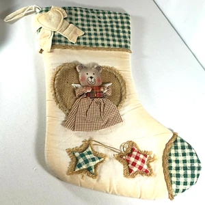 Handgefertigter großer Landmädchen Bär/3D Weihnachtsstrumpf/Herz/Gingham/Neu ohne Etikett - Bild 1 von 6