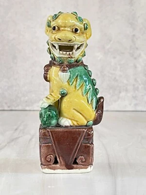 古董中国瓷制 Foo 狗雕像海贼王 5 英寸 X 1 5/8 英寸印章中国 — 第 1/4 张图片